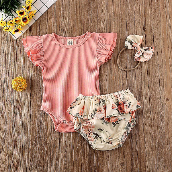 Baby Summer Clothing Infant Newborn Baby Ruffled / Ribbed / Bodysuit, Floral 6M / D