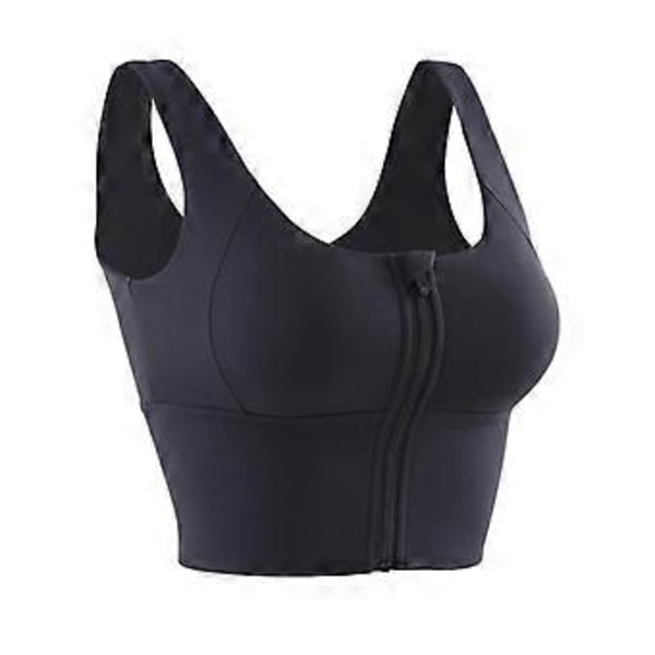 Sport-BH för kvinnor med dragkedja fram, bekväm, vadderad shapewear stretch crop (S Svart)