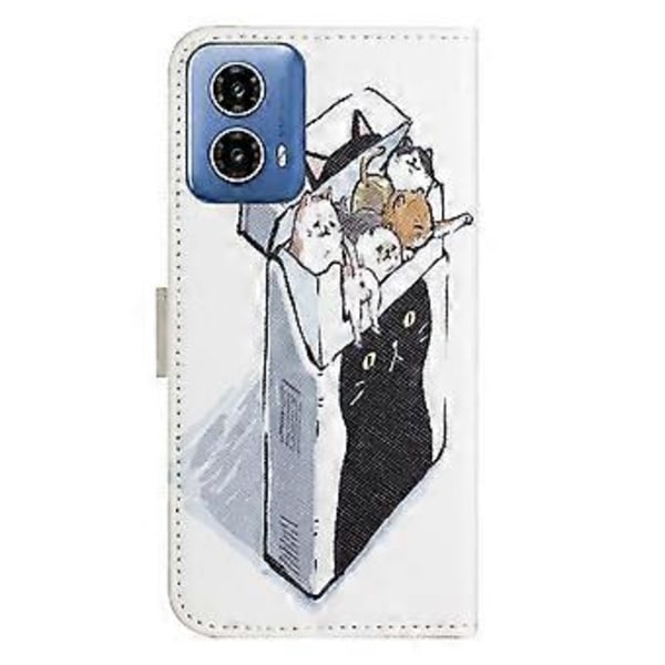Motorola Moto G45 5G/G34 5G Kotelo 3D Ristikko Puhelinlompakkokotelo Rannekkeella (Kissat)