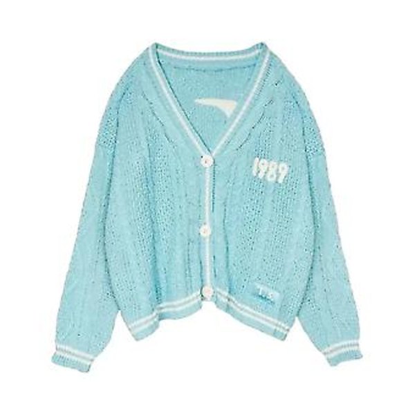 Dam Cardigan Taylor Swift 1989 Stickad Lös Casual Öppen Fram Jumper Jacka Ytterkläder Toppar Fans Presenter (XL Blå)