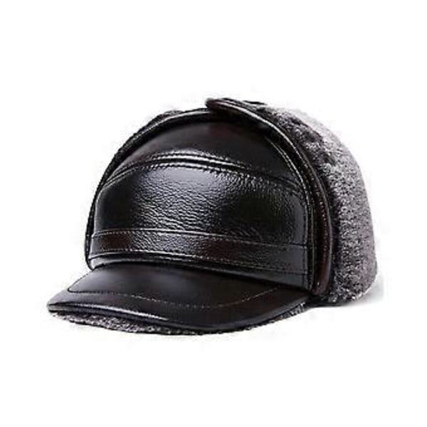 SZTXJ Herr 100% Äkta Kohud Hatt Vinter Varm Utomhus Skydda Öron Äkta Läder Keps För Vinter Varm Foder(mörkbrun) L {55-56cm}