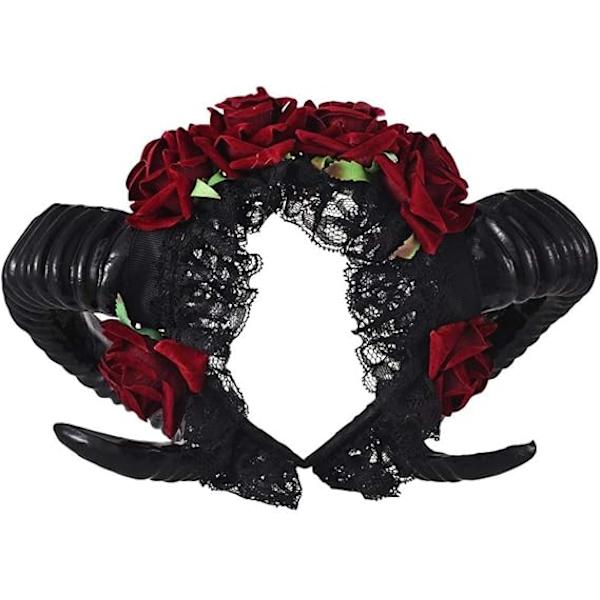 Gotiska Ram Horn Sinister Evil Huvudband Rosor Garland Satanic Hea