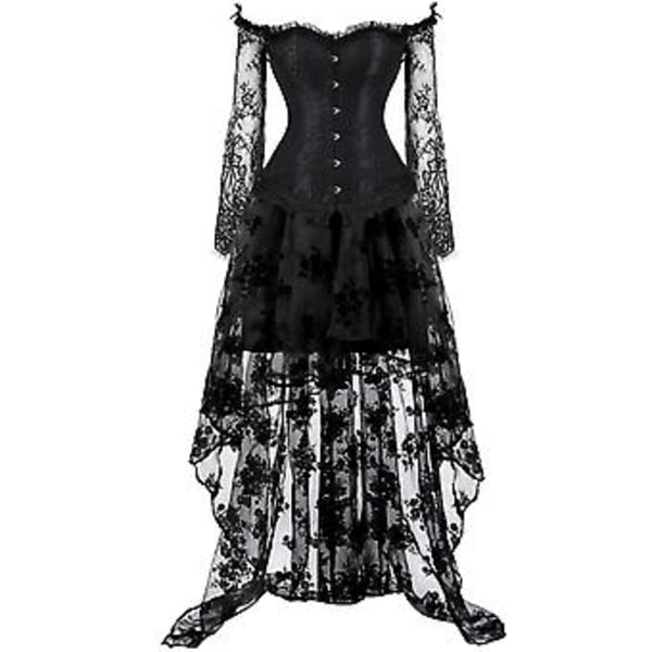 Steampunk Korsettklänning Renässans Korsettklänning Dam Gothic Rolig Klänning (L Svart)