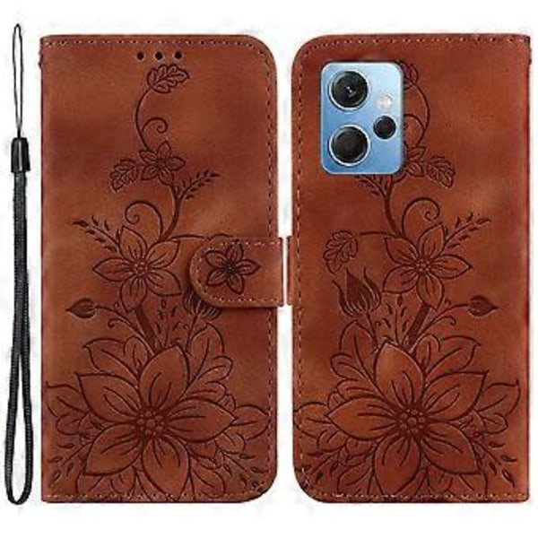 Plånboksfodral med Ställ för Xiaomi Redmi Note 12 4G PU Läder Präglat Liljeblomma Telefonskal (Stil E)