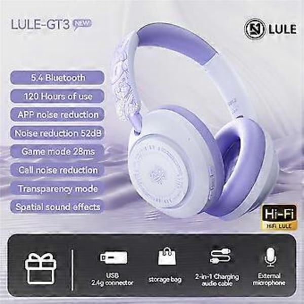 Type A EL-GT3 Bluetooth Hovedtelefoner ANC Støjreducerende Over Ear Trådløst Headset med 2.4G Receiver (Style A)