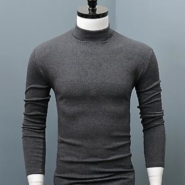 Fianao Herre Skjorte Ensfarvet Halvhøj Krave Casual Slim Langærmet Stram Til Indvendig Bær (2XL Sort)