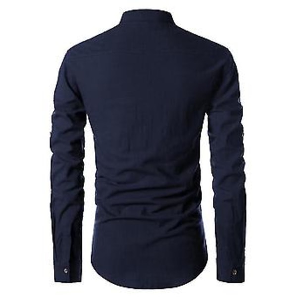 Miesten pitkähihainen T-paita vetoketjulla, rento, slim fit, pystykauluspaidat, laadukkaat (2XL laivastonsininen)