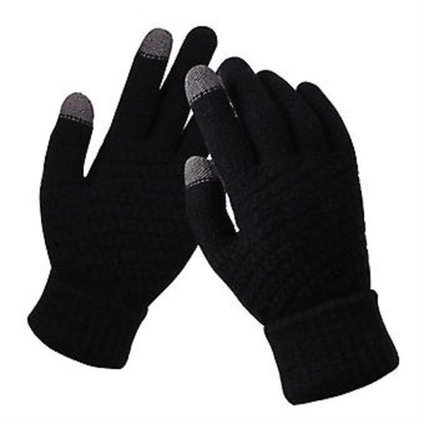 Vinter Touchscreen-Vantar för Kvinnor Varma Stretchstickade Vantar Hel Finger Guantes (Svart)
