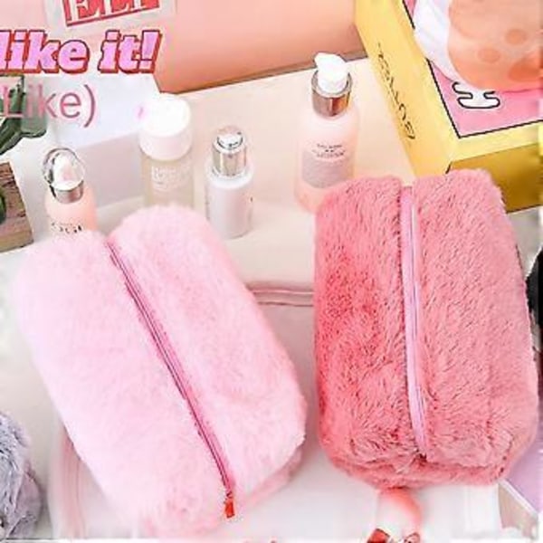 Päls Makeupväska Mjuk Plysch Reseväska för Kvinnor Förvaringsväska Ung Dam Flickor Makeup Organizer Case 1st Solid Handväskor (Mochabrun)