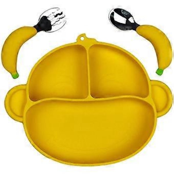 1 Set Matbricka Småbarn Matdelare Bricka Silikon Snacks Frukt Serveringsfat med Sked Gaffel