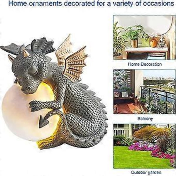 Sunrain Drage Statue Havefigur Solcelledrevet LED Lys Udendørs Statuer Udendørs Dekoration, Haveskulpturer, Vejrbestandige Havestatuer med G
