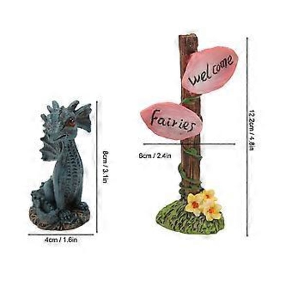 Miniature Drage Vejviser Statue Sæt Syntetisk Harpiks Fe Statue Tilbehør til Have Plæne Altan