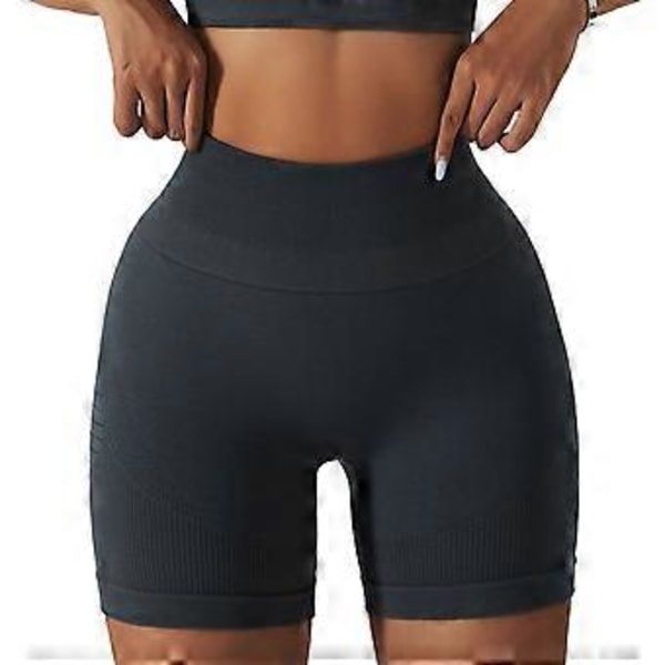 Kvinnors Löpning Yoga Shorts Tummy Control Sömlöst Stickad Hög Midja Butt Lifting Träning Workout Short Leggings (L Mörkgrå)