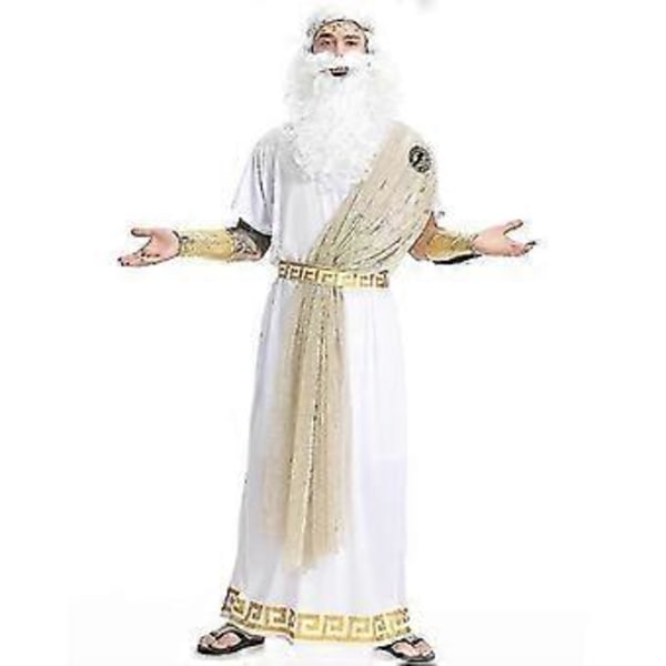 Vuxen Romersk Kung Grekisk Halloween Maskeraddräkt Gud Män Zeus Kostym - JA(XL Vuxen Peruk)