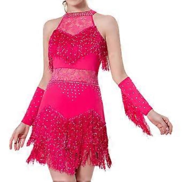 Naisten tanssi hapsu mekko kimalteleva tyylikäs glittermekko festivaaleille Tangoon (Ruusunpunainen 3XL)