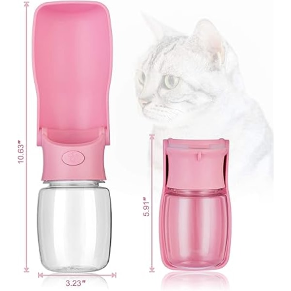 Sammenleggbar hundedrikkeflaske - 350 ml bærbar vannflaske for hundekatt utendørs turer fotturer reise（Rosa）