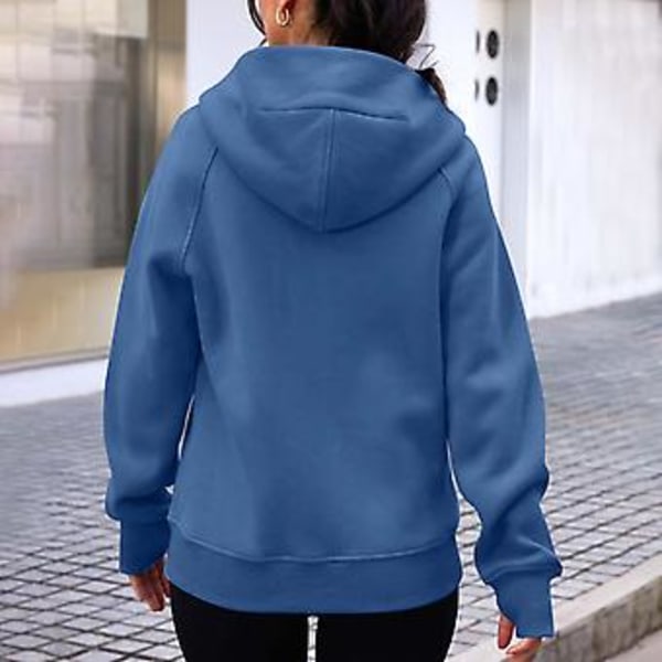 Dragkedja Hoodie för Kvinnor Fleecejackor Tröjor Höstkläder Tröjor Med Fickor Vinter Y2k Kläder XXL Blå