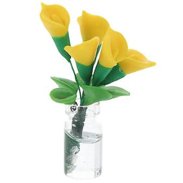 Dockhusväxter Miniatyr Glasflaska Bonsai Blommor Mini Krukväxtmodell Liten Prydnad Gul