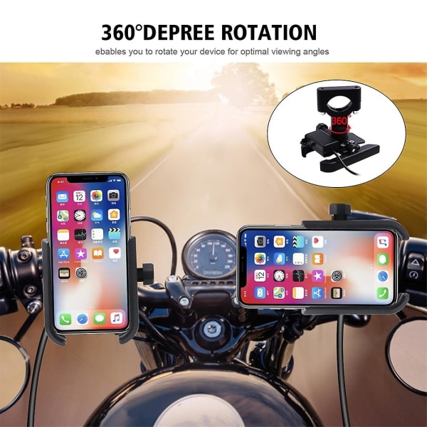 Motorcykel Roterbar Laddbar Mobiltelefonhållare