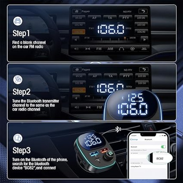 Bluetooth FM -lähetin, PD(30W) & QC 3.0 Auton Bluetooth -sovitin, Bluetoot