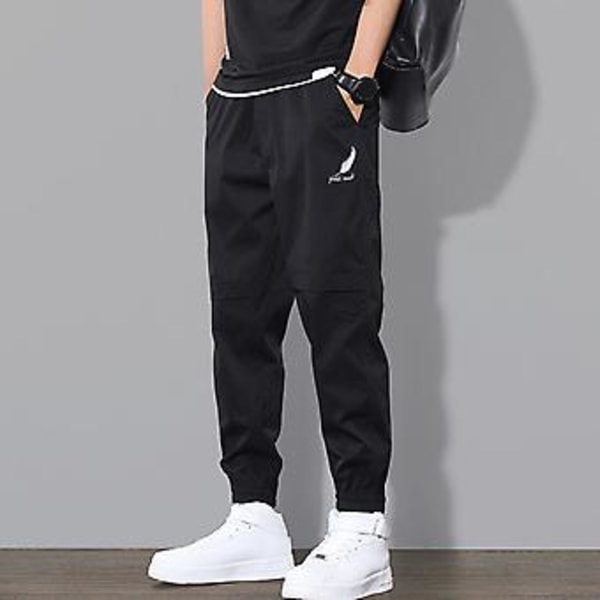 Høy midje elastisk linning logo trykte lommer herrebukser ensfarget casual joggebukser streetwear (4XL mørk grå)