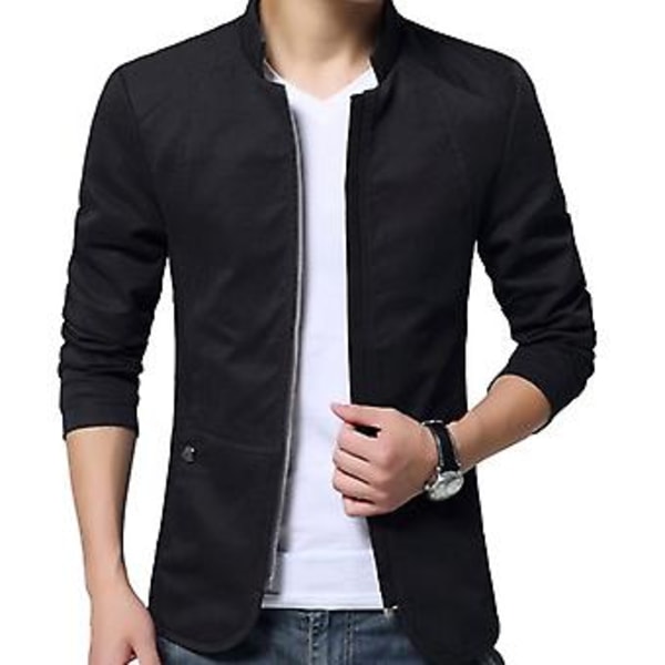 Fianao Miesten Rentoutunut Syksyinen Yksivärinen Seisova Kaulusvetoketjullinen Taskullinen Ohut Slim Blazer Takki (XXXXL Musta)