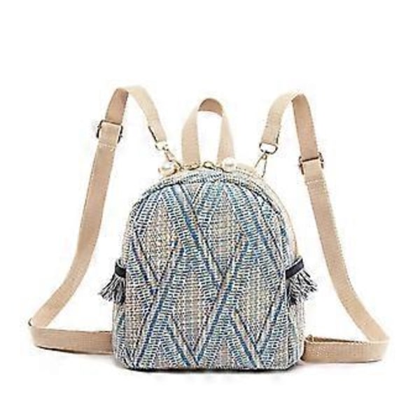 Mini ryggsäck dam vävd fashionabel vävd ryggsäck avslappnad liten väska (mörk khaki)
