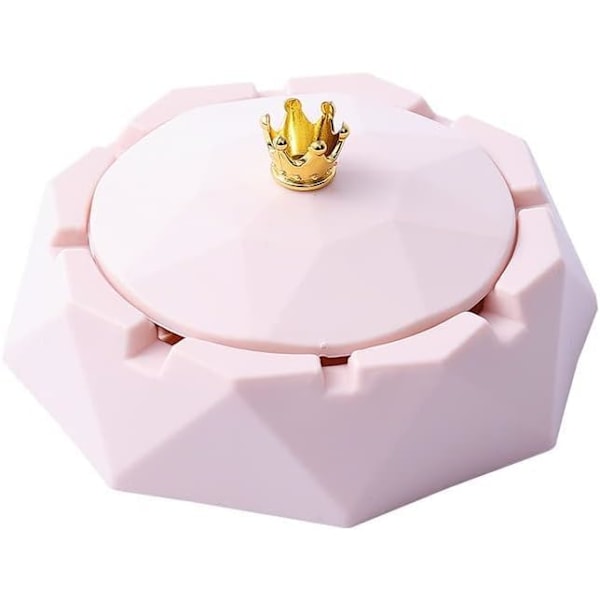 Pink Crown Stainless Steel Ashtray with Lids, Cigarettes Ashtray for Indoor or Outdoor Use, Windproof, Ash Holder for Sm