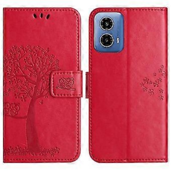 Til Motorola Moto G35 5G Etui PU Læder Ugle Træ Præget Pung Telefon Cover (Style D)
