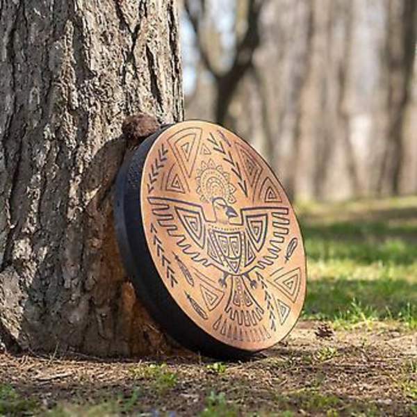 Handgjord Lejon Totem Shamantrumma med Trumstockar för Musikterapi och Meditation ( )