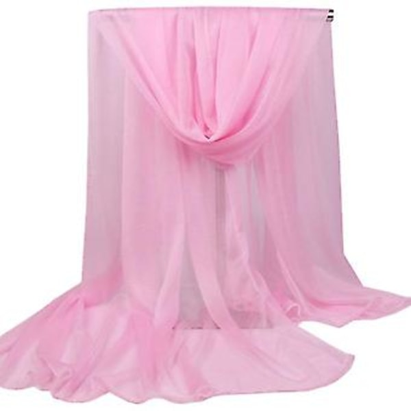 Kvinnors Enfärgad Lång Mjuk Wrap Sjal Chiffon Silke Casual Halsduk Scarves Stoles (Rosa)