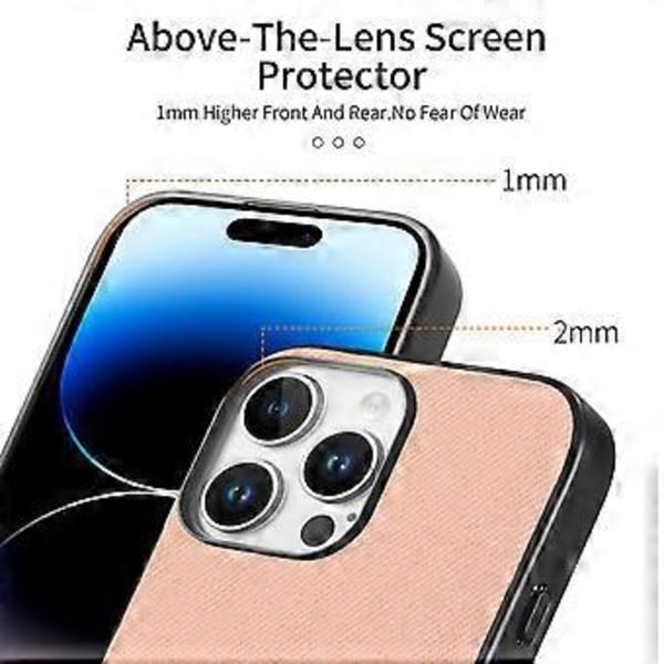 Til iPhone 14 Pro Cover Stoftekstur Læder+PC+TPU Anti-Drop Telefon Cover - Pink (Pink)
