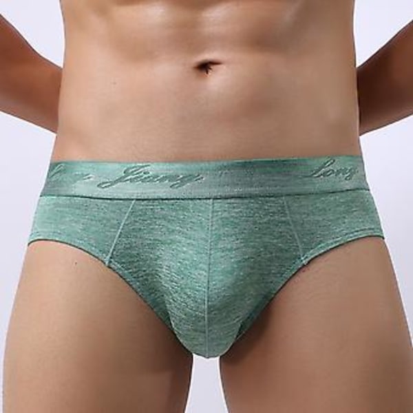 Fianao Longjiang Herrarnas Underkläder Enfärgad U Konvex Underbyxor Tunna Mid Rise Kalsonger för Badrum (XL Grön)