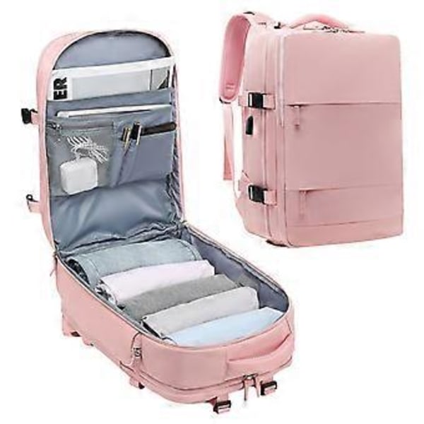 Kabinväska Ryggsäck, 40L Flyg Godkänd Reseryggsäck för Män Kvinnor, Extra Väska (Rosa)