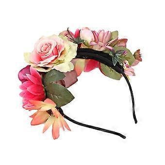 Boho Blomsterkrans Hårband Hårkrans Bröllop Brud Huvudstycke (Rosa)