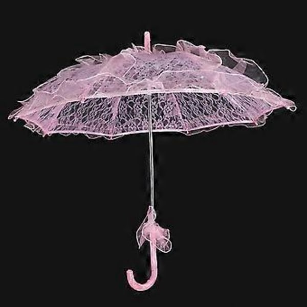 Bröllops-spets-parasoll i bomull för bröllopsfester, dans, fotorekvisita (rosa)
