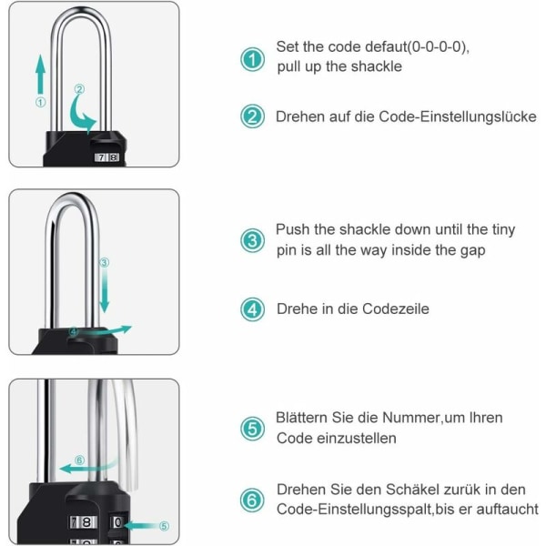 6,7 cm lang kombinasjonslås, [2 stk.] Vanntett 4-sifret kombinasjonslås, værbestandig metall og galvanisert stål, for skoler, treningssentre og skap, svart