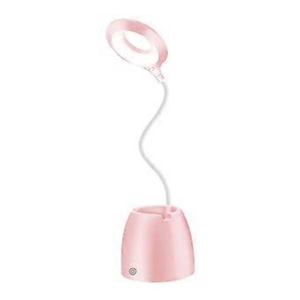 Søt Skrivebordslampe for Jenters Soverom, Oppladbart Batteri Multifunksjonell Skrivebordslampe med Fleksibel Svanehals, Øyevennlig Design og Trinnløs Dimming