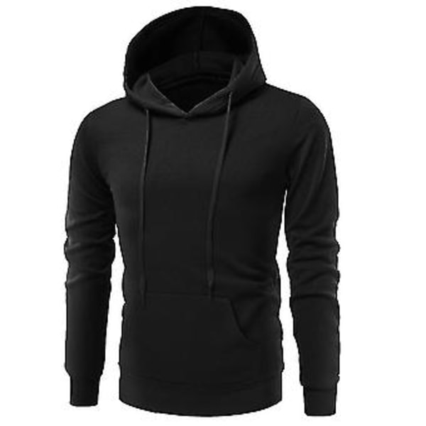 Herre Ensfarvet Slim Fit Hættetrøje Langærmet Sweatshirt Casual Pullover Toppe (3XL Sort)