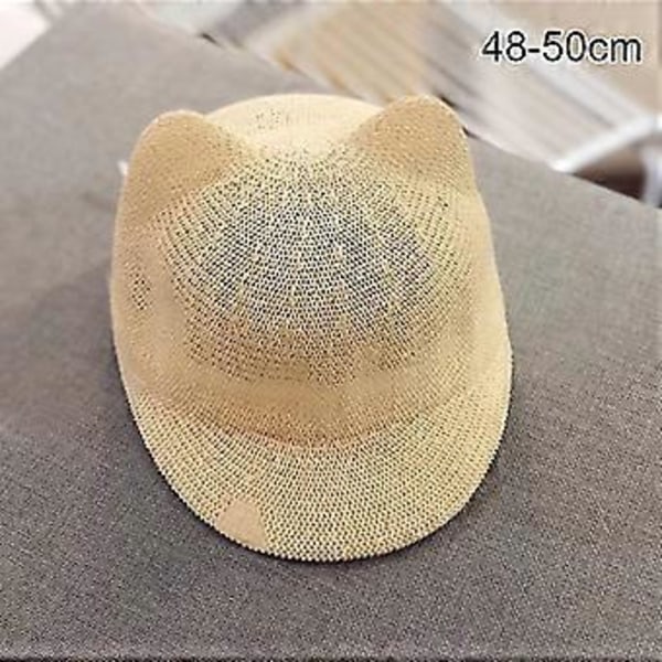 Stråhatt för baby, pojke/flicka, enfärgad sommarhatt, andningsbar med öron, strandhatt för barn, flera färger (Vit)