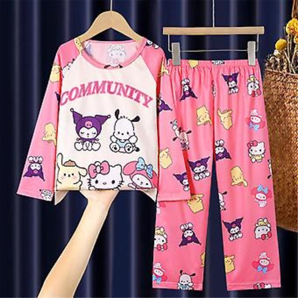 Lasten tyttöjen Sanrio Kawaii -piirroshahmojen pyjamasetti pitkähihaisilla yläosilla ja housuilla, yöasu, rento asu (4-5 vuotta Sanrio Community)