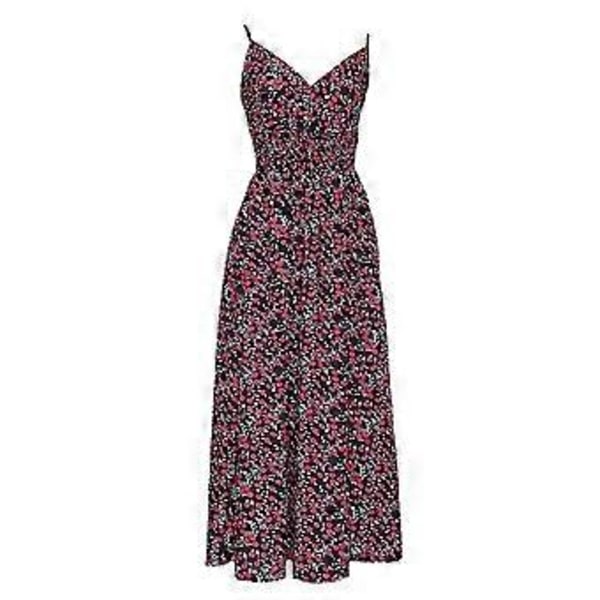Kvindesommerkjole, Casual, Ærmeløs, Blomstermønstret, Løstsiddende, Split, Maxi, Flydende, Lang Strandkjole (XL sort)