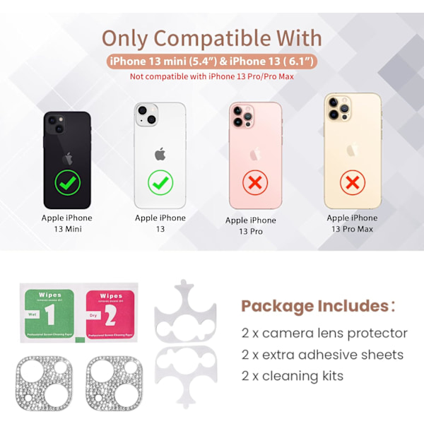[2-pack] Bling-kameraobjektivskydd Kompatibelt med iPhone 13 &