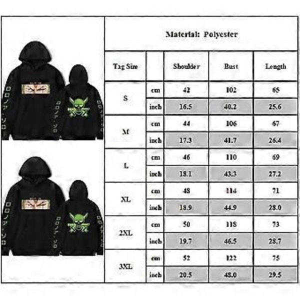 ONE PIECE Anime Manga Animaatio Hupparit Miehille Naisille Trendikäs Roronoa Zoro Painatus Pusero Hyppytakki Pitkähihainen Huppari (XL)