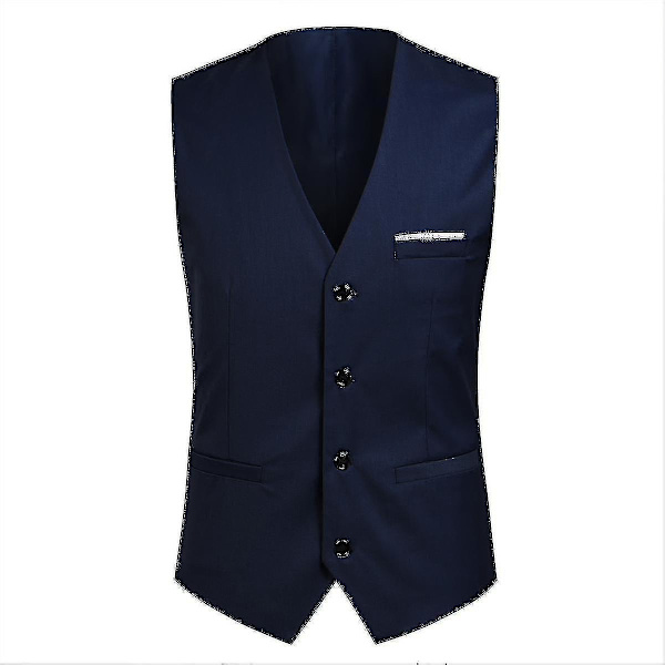 Herrkostym Business Casual 3-delar Kostym Blazer Byxor Väst 9 Färger Z -ys Navy XL