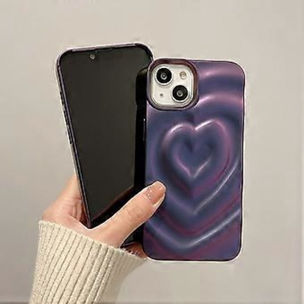 iPhone 14 Love -puhelimen kuori, tyylikäs söpö pehmeä silikoninen violetti 3D sydämen muotoinen vesiaaltojen kimaltava iskunkestävä naisen tyttöjen puhelimen kuori iPhone:lle