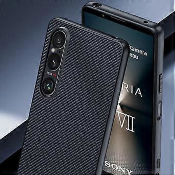 For Sony Xperia 1 VII Deksel Lær + PC Hardt Telefondeksel Karbonfibertekstur (Karbonfiber/Gull)