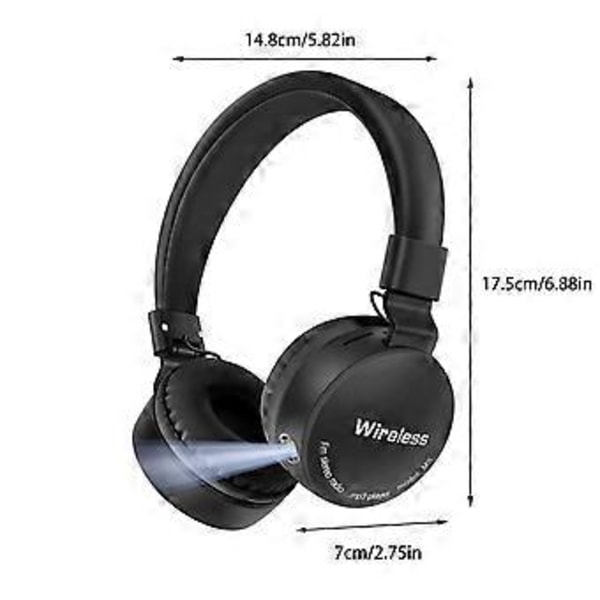 Trådløse Bluetooth-hodetelefoner Over Øret Med Lys Og Mikrofon 8 Timer Brukstid Sammenleggbart Headset (Svart)