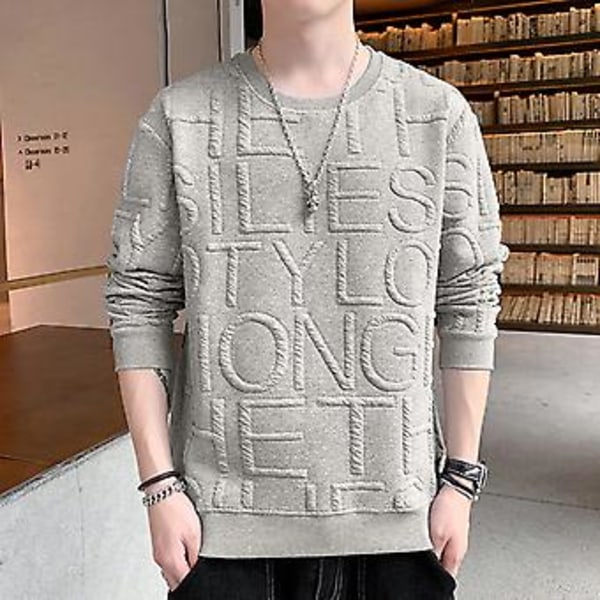 Mænds Efterårstrøje med Engelsk Bogstav Rundhals Langærmet Casual Trøje Varmt Åndbart Koreansk Stil Forårstrøje Mænds Tøj (M Sort)