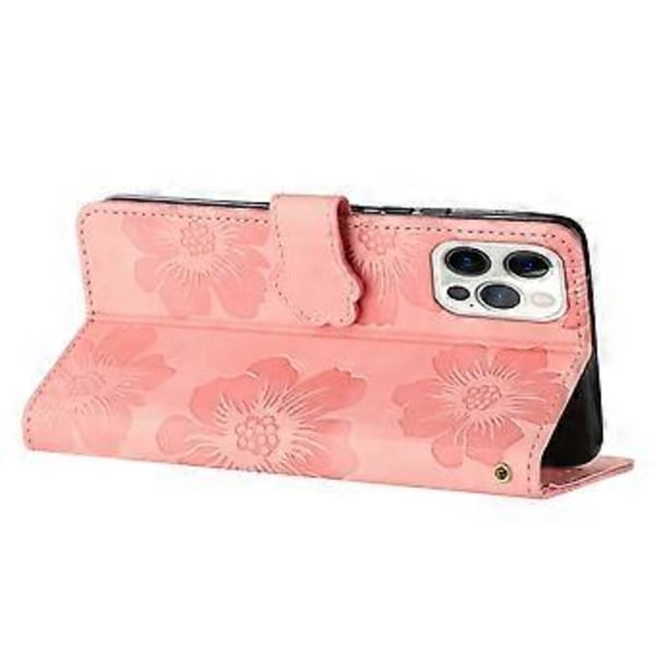 Til iPhone 12 Pro 6.1 tommer Blomster Præget PU Læder Telefon Cover Foldbart Stativ Pung Cover (Style C)